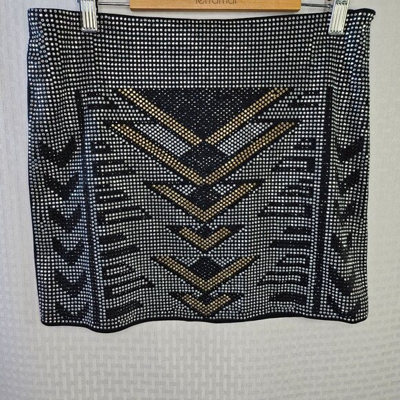 FATE Beaded Geometric Print Skirt Small By Fate Black & Silver - Picture 1 of 4